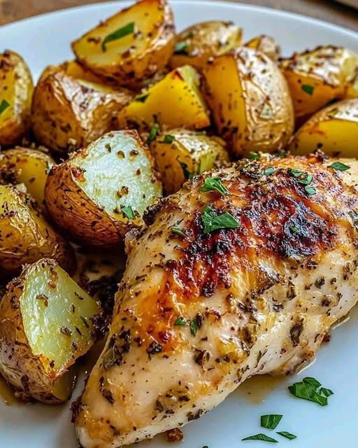 Pieczony kurczak czosnkowy i ziemniaki
