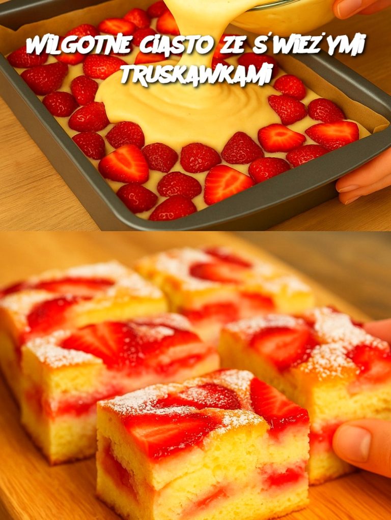 Wilgotne ciasto ze świeżymi truskawkami